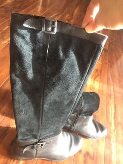 Denim leather black boots
