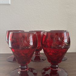set of 5 vintage red goblets / cups / glasses
