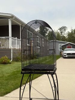Large Black Dome-Top Bird Cage with Stand