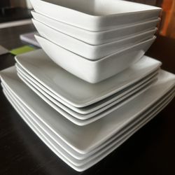 White Squared Plates & Bowls- Family Set