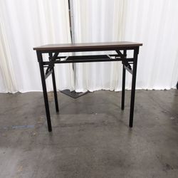 Rustic Brown Wood-Look Folding Table with Lower Shelf