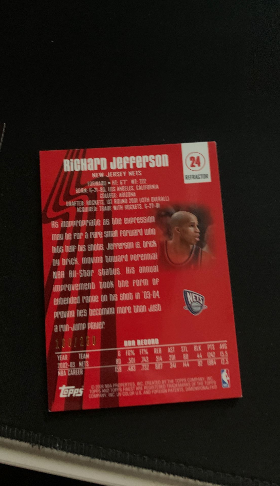 Michael Jordan stadium card+ Richard Jefferson worn shooting shirt card