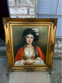 Rare European hand painted oil painting on canvas