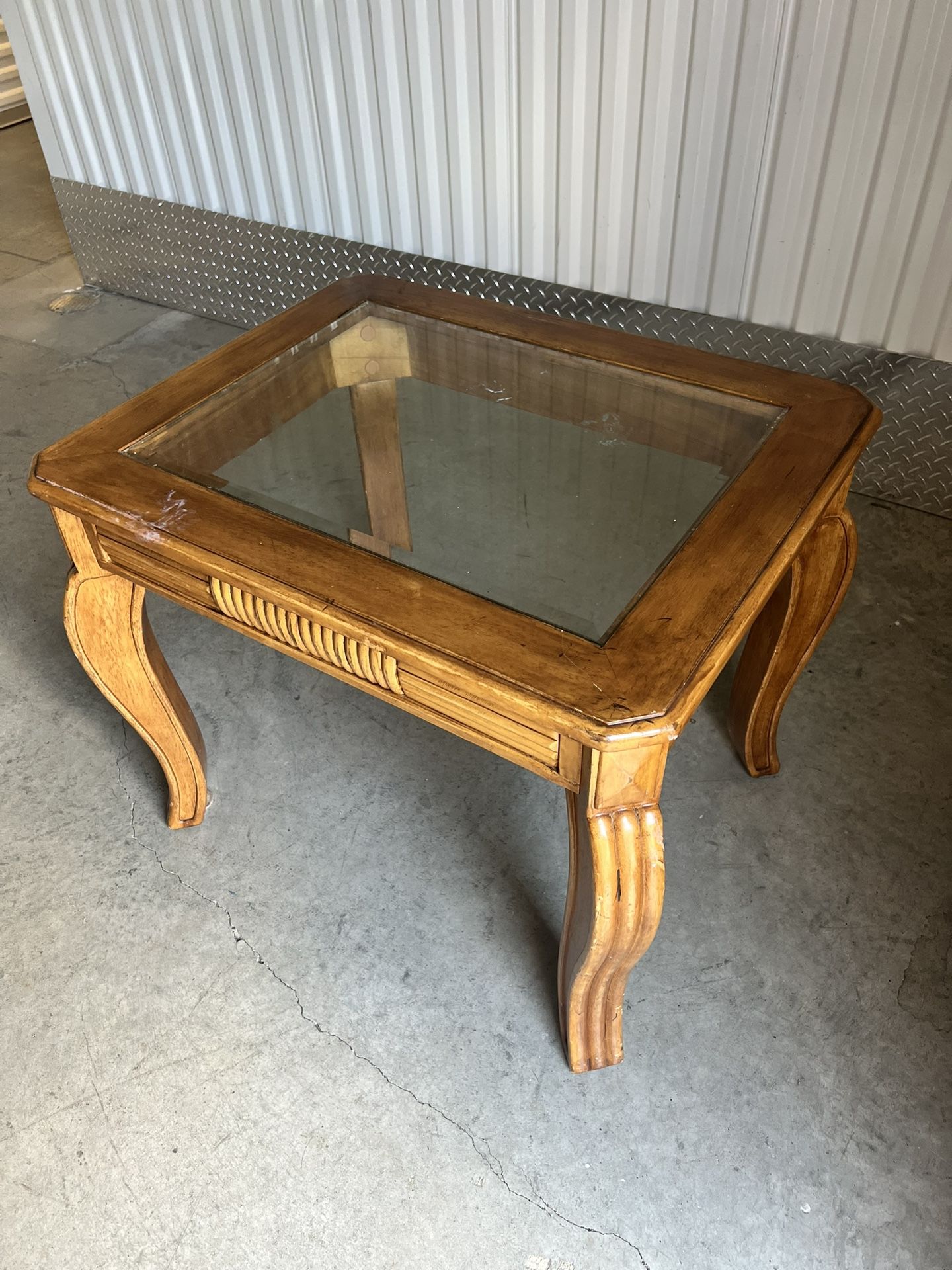 Wooden End Table With Glass Top