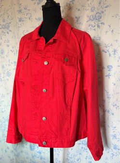 Croft & Barrow Size 1X Red Stretch Button Denim Jean Jacket