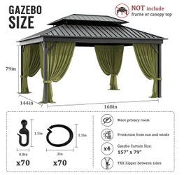 Outdoor Gazebo Curtain Replacement Universal 4-Panel Sidewalls 12' X 14',Outdoor Patio Waterproof