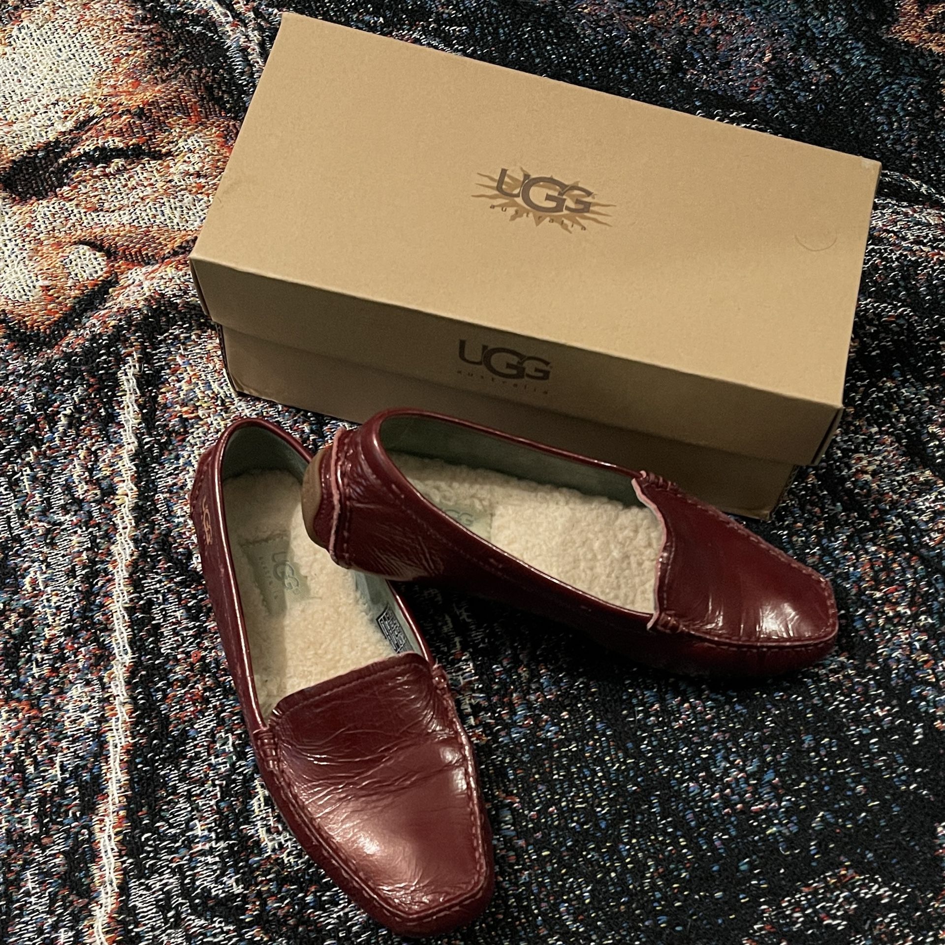 UGG Patent Leather Maroon Driving Loafer