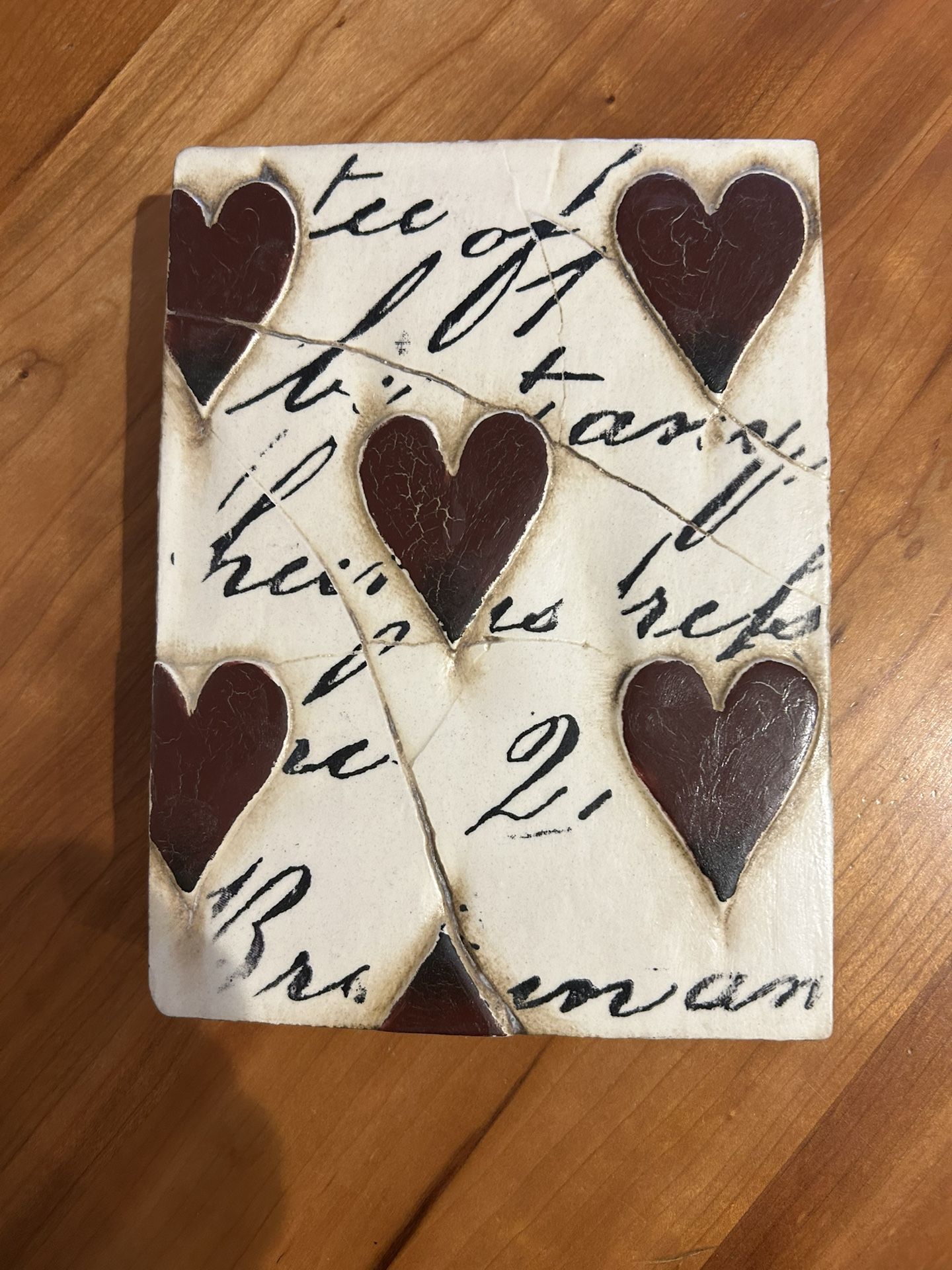 Sid Dickens Tile. Red Hearts With Script