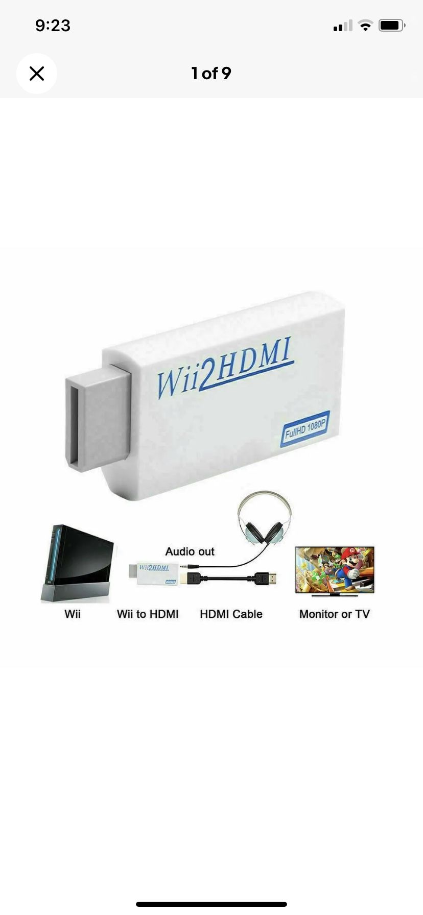 Portable Wii to HDMI Wii2HDMI Full HD Converter Audio Output Adapter TV White