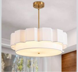 Boho Chandelier,22.05" Fabric Rattan Chandelier 4 Lights Coastal Pendant Light Adjustable Drum Large