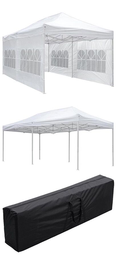 (NEW) $190 Heavy-Duty 10x20 Ft Outdoor Ez Pop Up Party Tent Patio Canopy w/Bag & 6 Sidewalls, White
