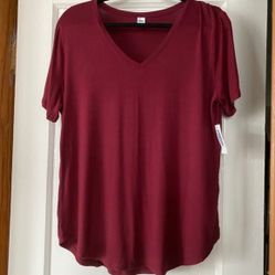 Old Navy Maroon V-Neck Soft Style Tee - Size Large