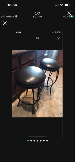 Metal And Leather Barstools Pair