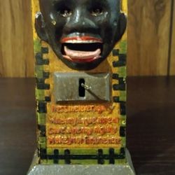 Original Cast Iron Hand Painted Mechanical Coin Bank