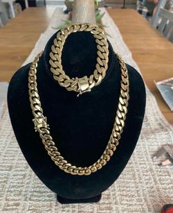 14mm Cuban Link Set Bracelet Gold Plated