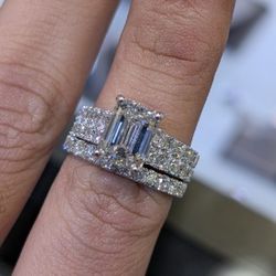 5ctw Emerald Diamond Ring Set 