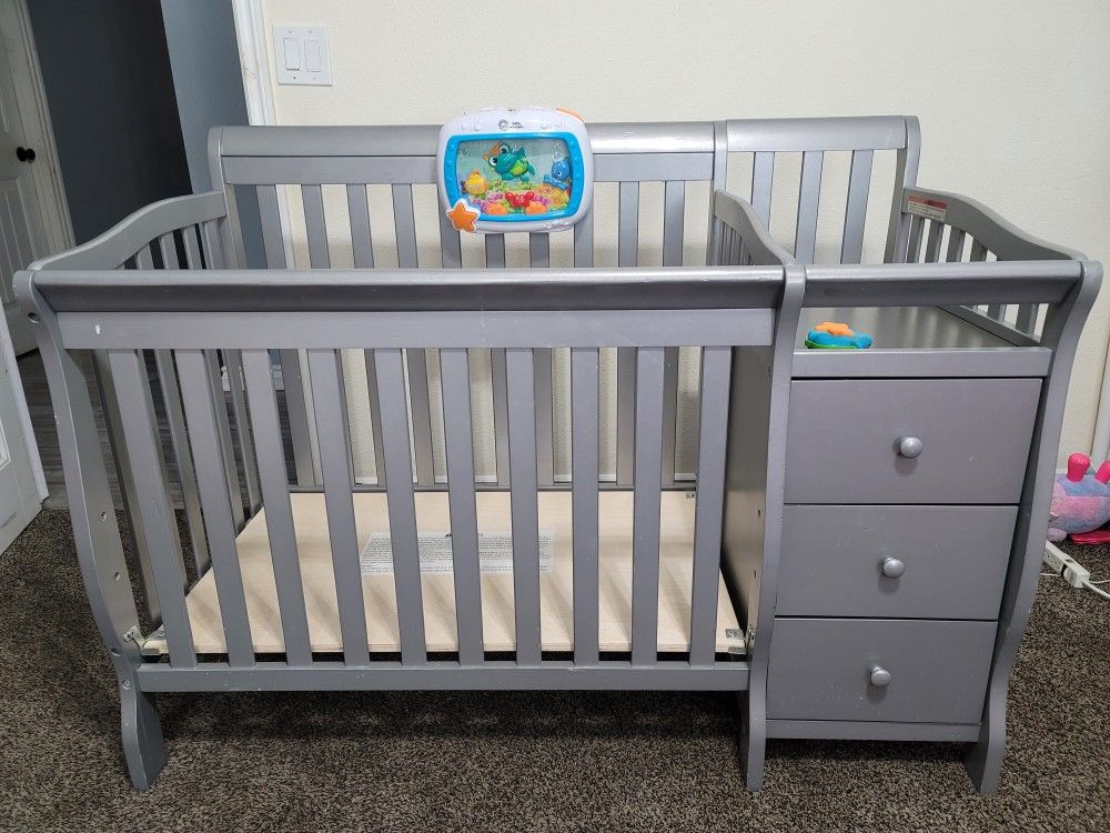 Grey Mini Crib/ Changing Table