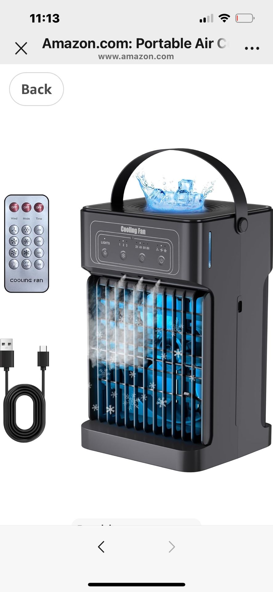 Portable Air Conditioners, 2025 Upgraded 4-IN-1 Portable AC Unit with 3 Cool Mist &Speeds, 7 Night Light & 2-8H Timer Evaporative Air Cooler, Personal