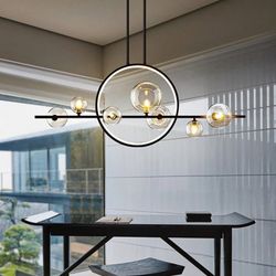Bubi Minimalist 7-Light Glass Globe Shade Black Kitchen Island Light For Dining Room