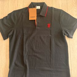 Burberry Black Polo Shirt Men’s Size Large – New w/ Tags Red Logo Designer