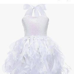 Girls White Sequin And Tule Tutu Dress