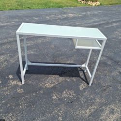 Nice Small White Metal Desk With Glass Top And 1 Shelf With Glass Bottom. $60