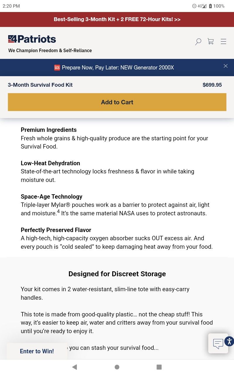 4 Patriots 3 Month Food Supply And Augason Farms Lunch and Dinner and