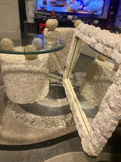 Tessellated Stone Coffee Table Set with Glass Top