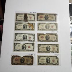 Old Damaged Two Dollars Bills 1928 , 1953