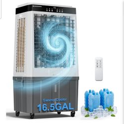 45" Large Swamp Cooler,5100 CFM Evaporative Air Cooler,16.5 Gal Water Tank Portable Air Cooler,120°Oscillation with Remote Control,12H Timer,3 Modes &