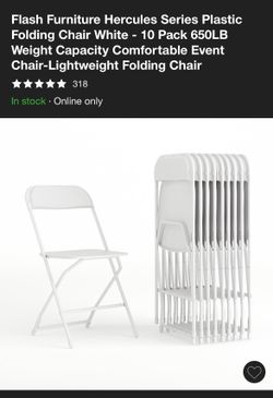 Set of 10 White folding chairs BRAND NEW in box