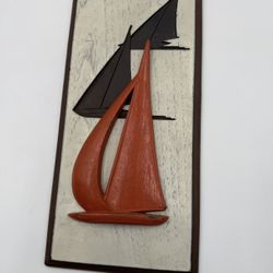Vintage Mid-Century Nautical Wall Art – 3D Sailboat Plaque Burwood Decor 1960s