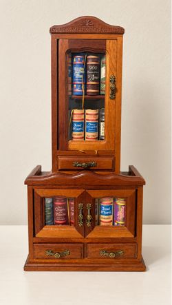 Miniature Wooden Book Cabinets with Spanish Books – Set of 2