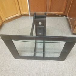 Glass  TV Stand With Wood Frame  2 Glass Shelves  36" Wide X 22 1/2" Deep X 22" High