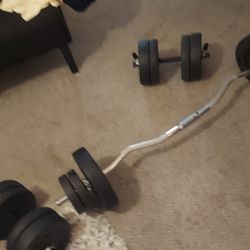 FLY BIRD BENCH AND CURLED ROD AND DUMBBELLS PLUS 100LB