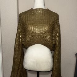 Anewsta Gold metallic bell sleeve knit sweater size S
