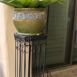 Silk Agave and Rod Iron Plant Stand
