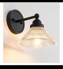 Lampara de pared vintage de 1 luz con pantalla de vidrio acanalado transparente, lámpara de pared industrial cableada