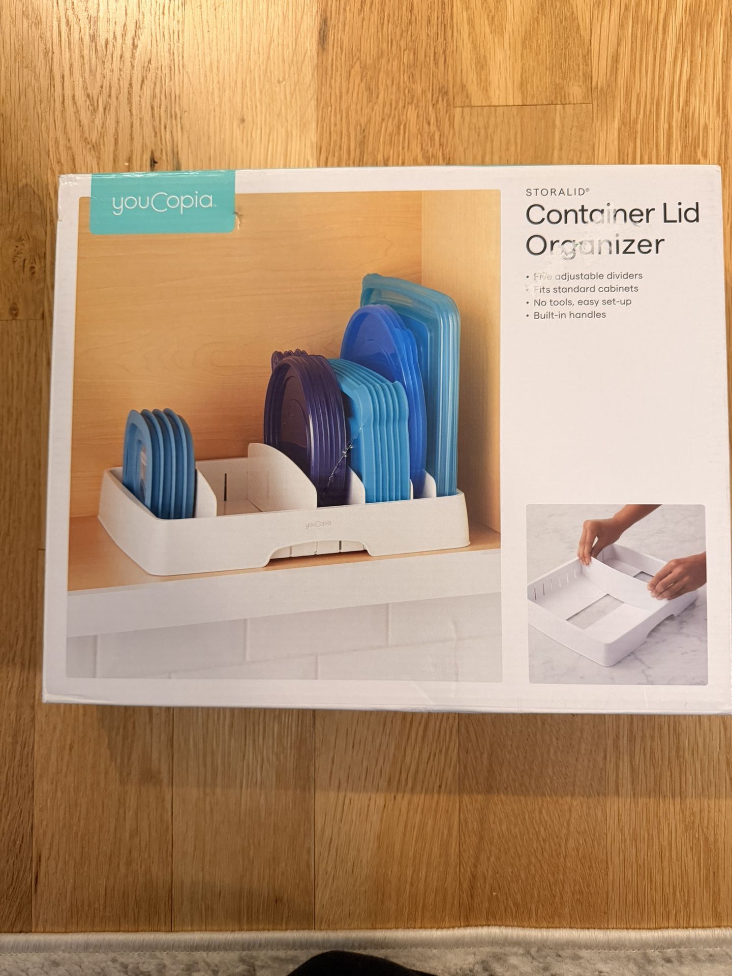 Food Container Lid Organizer, Expandable with Tall Dividers, White