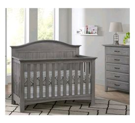 Gray Wood Convertible Baby Crib