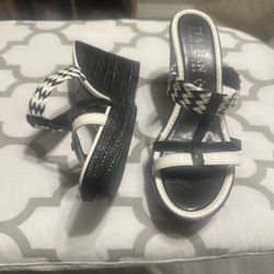 Closet, clean out black and white, leather,  made in Italy wedges