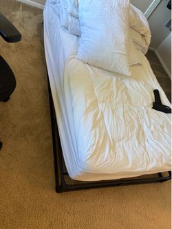 Twin mattress, pad, box spring, sheet, down comforter