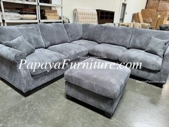 NEW Dark Grey Fabric Sectional Sofa and Ottoman Set L Shape Corner Big Discount BIG SALE Ashley Designer Furniture Warehouse Couch Black Many color
