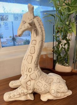 Vintage Giraffe Sculpture 1970s Chalkware Plaster 21" TALL Mexico