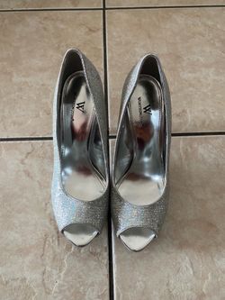 Silver glitter peep toe high heels