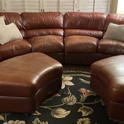 Leather Couch With 2 Ottomans