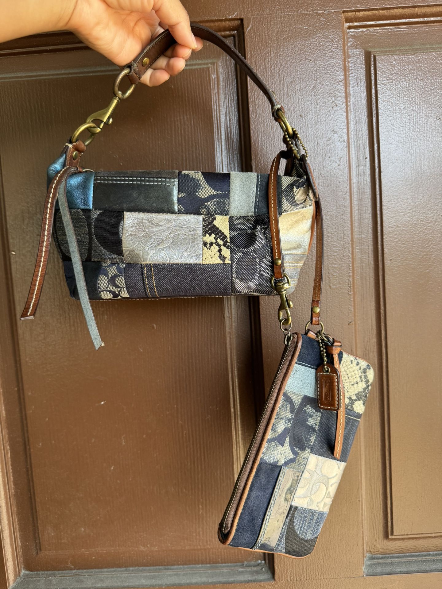 Coach Denim Patchwork Small Purse With Wristlet
