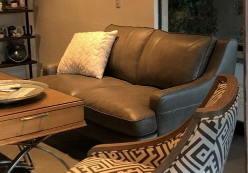 Grey Leather Loveseat