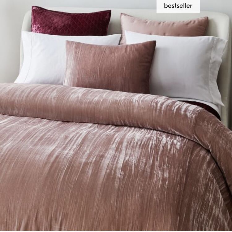 West Elm Crinkle Velvet Duvet Cover & Shams, Dusty Blush