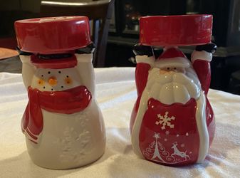 Santa And Snowman Tea Light Candle Holders